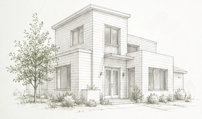 Architectural pencil illustration of a welcoming home