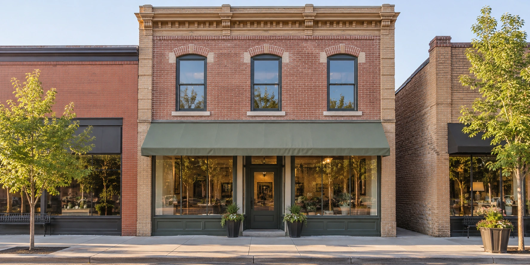 Welcoming brick storefront with clean windows and a well-kept sidewalk